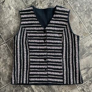 REVERSIBLE Women’s Floral Striped/Black Button Vest Cottagecore Coastal Grandma